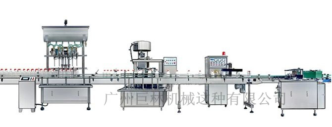 直列式裝機、自動鎖蓋機、鋁箔封口、糨糊貼標灌裝線 